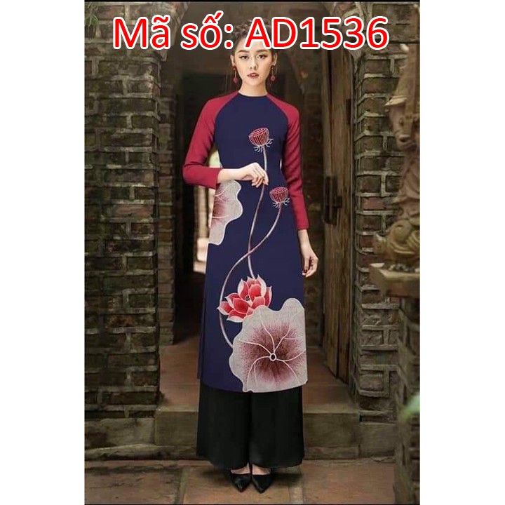 ⚡️ có big size 5XL ⚡️  AD1536 ÁO DÀI CÁCH TÂN ĐI CHÙA HỌA TIẾT HOA SEN KÈM QUẦN