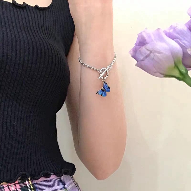 Vòng Tay Thép Titan Mặt Hình Bướm Phong Cách Retro Hàn Quốc