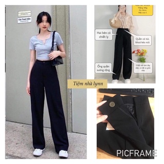 [Ảnh thật/video/sẵn] Quần suông đen ống rộng hack dáng, quần culottes cạp cao