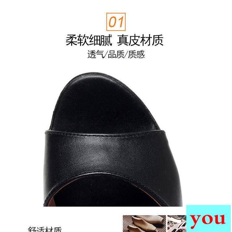 Giày Sandal Cao Gót Bằng Da Thật Màu Đen Thời Trang Mùa Hè Dành Cho Phụ Nữ Trung Niên 2022