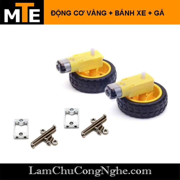 COMBO Động Cơ Vàng Giảm Tốc + Gá + Bánh Xe Cao Su Robot Mô Hình