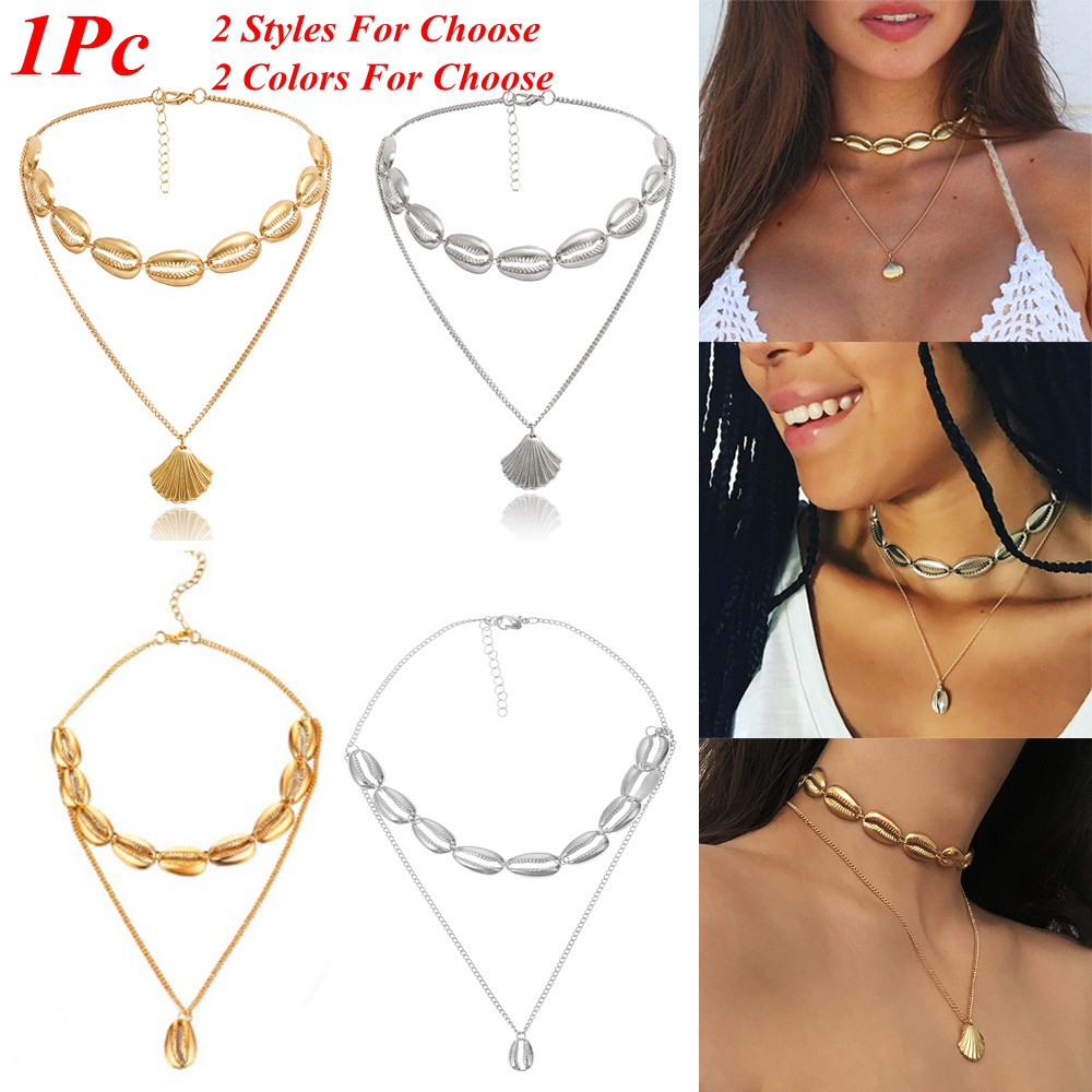 Vòng Cổ Choker Nhiều Lớp Mặt Vỏ Sò Thời Trang Mùa Hè Cho Nữ