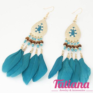 Bông tai lông vũ boho drop - Tatiana - b2643 ( 6 màu )