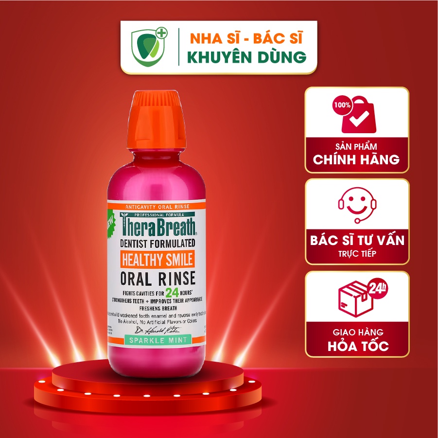 Nước súc miệng THERABREATH Healthy Smile, Chuyên Ngăn ngừa Sâu răng, Giảm vôi răng, cao răng 2 lần, Chai lớn 473ml