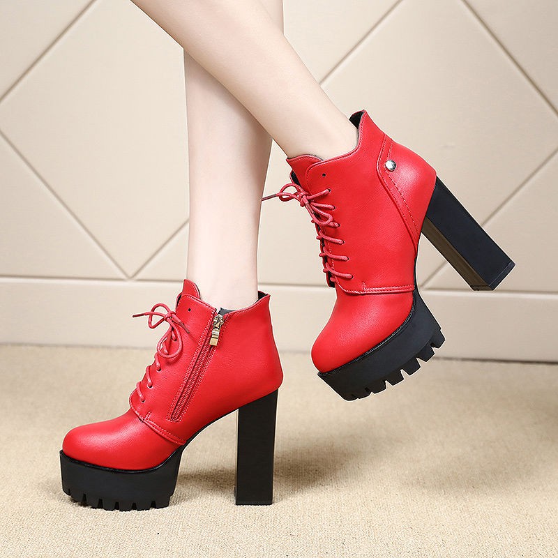 Giày Bốt Martin Cổ Thấp Da Pu Gót Dày Phối Khóa Kéo Thời Trang Mùa Đông 2023 Dành Cho Phụ Nữ Size 34 - 39