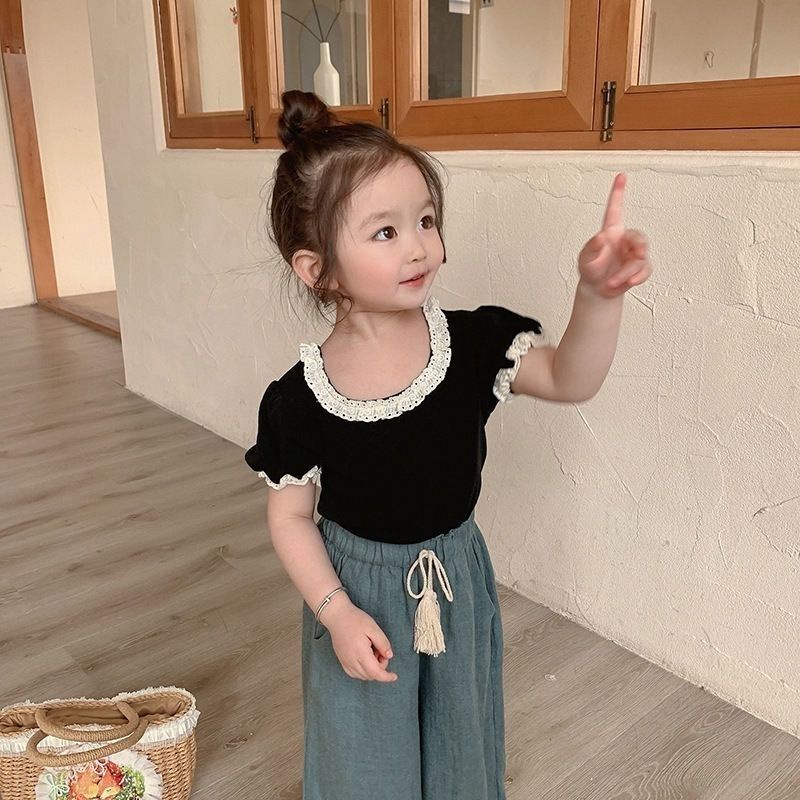Áo Sơ Mi Ngắn Tay Phối Ren Xinh Xắn Theo Phong Cách Mùa Hè Dành Cho Bé Gái