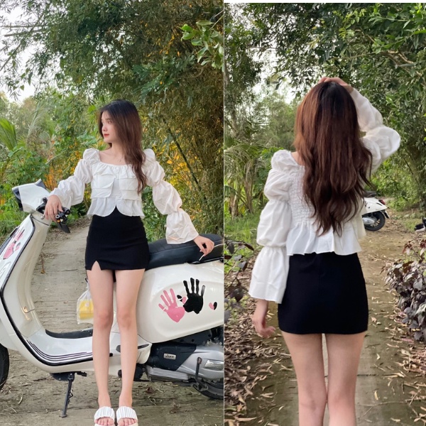 Áo kiểu nữ tầng , áo babydoll tay dài  , chân váy body cao cấp ( HÌNH CHÍNH CHỦ ) PLA45