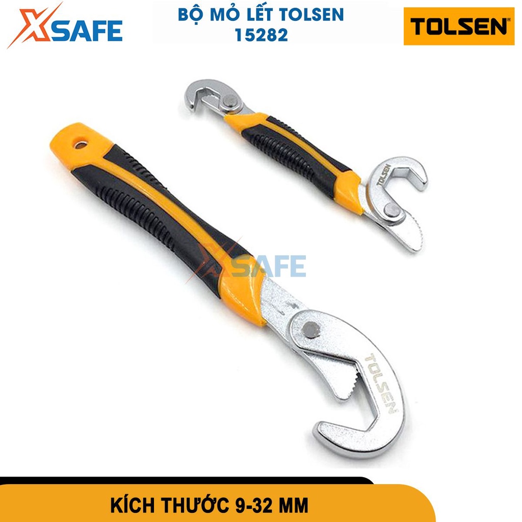 Bộ 2 mỏ lết Tolsen 15282 (9 - 32mm), mỏ lết tăng đưa dùng chất liệu thép cacbon mạ crôm, độ bền cao [CHÍNH HÃNG][XSAFE]