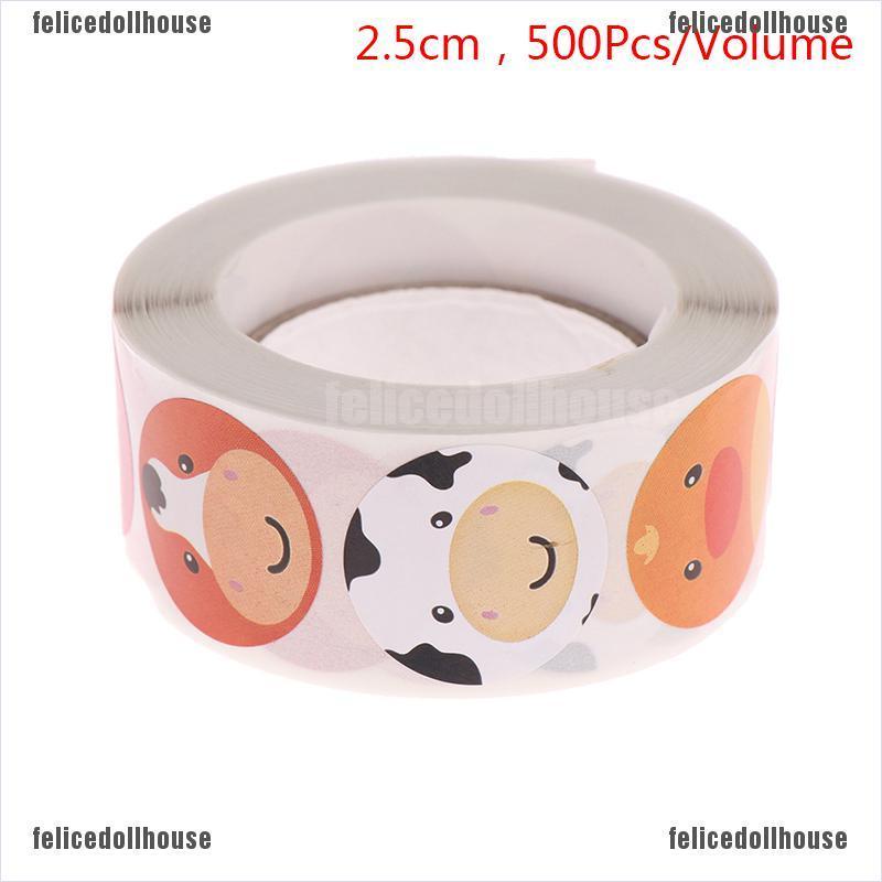 [Felice] 500Pcs Funny Animal Stickers Roll Classic Cute Waterproof Farm Package Stickers