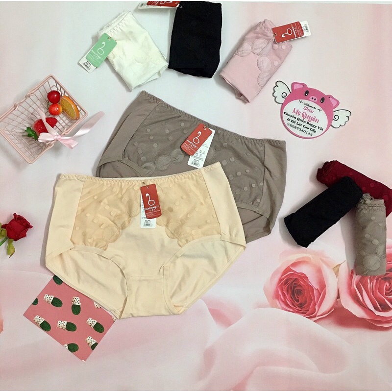 [60-85kg] Quần lót cotton phối ren bi- hàng Bigsize