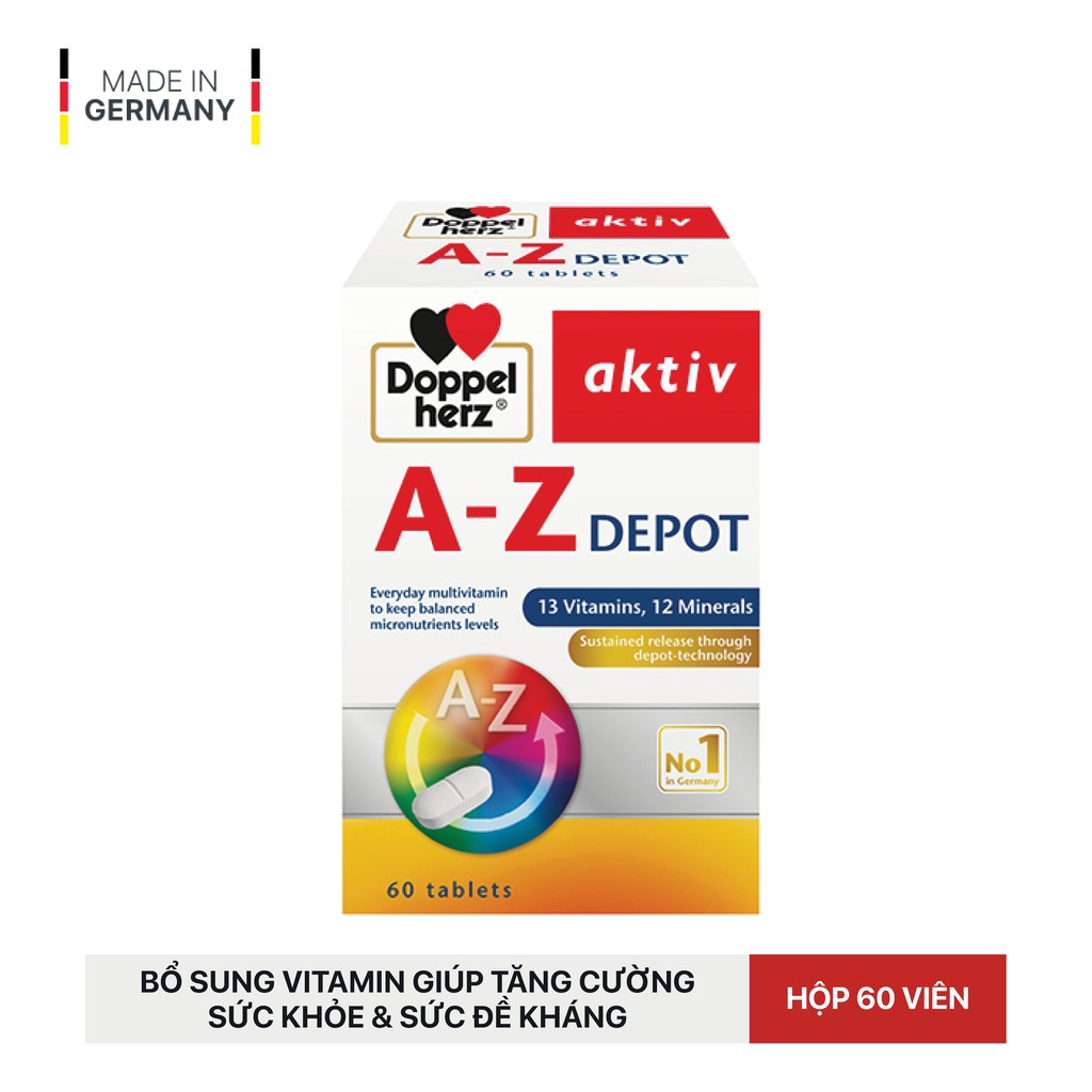 [TPCN Nhập Khẩu] Viên uống Vitamin tổng hợp tăng cường sức khỏe đề kháng Doppelherz Aktiv A-Z Depot (Hộp 60 viên)