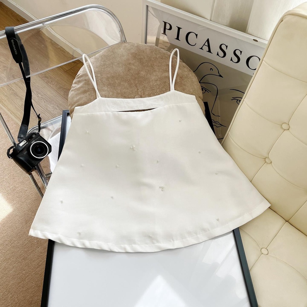 [Ảnh thật] Áo 2 dây cut out đính hạt chất tapta siêu xịn