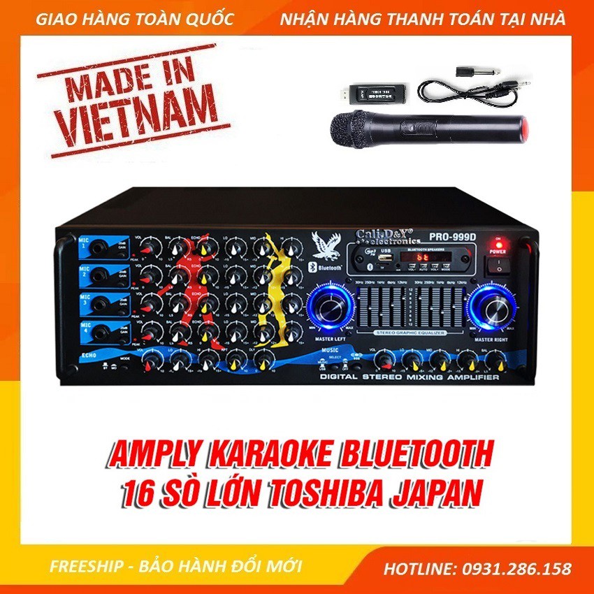 [Tặng 1 micro không dây] Amply Bluetooth Karaoke Ampli Gia đình 16 sò lớn Cali DY PRO - 999D tích hợp lọc xì