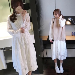 Set váy ren kèm áo len ( HÀNG ORDER) ( sẵn sz S)