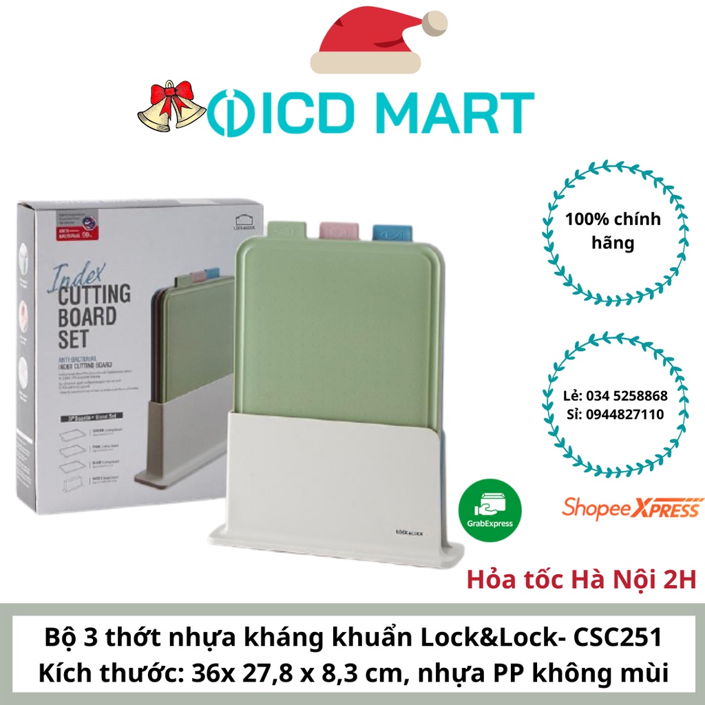 Bộ kệ 3 thớt nhựa kháng khuẩn LOCK&amp;LOCK Index Cutting Board CSC251