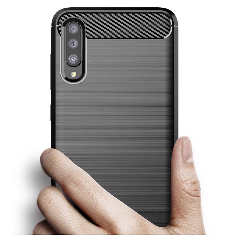 Ốp lưng dẻo Samsung Galaxy A70 / A50 / A50s / A30s vân sợi cacbon chống sốc, chống vân tay Rugger Amor