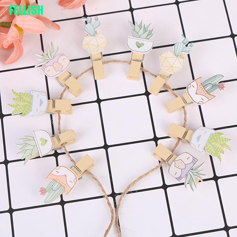 Bộ 10 Kẹp Gỗ Treo Ảnh Hình Cây Xương Rồng Dễ Thương