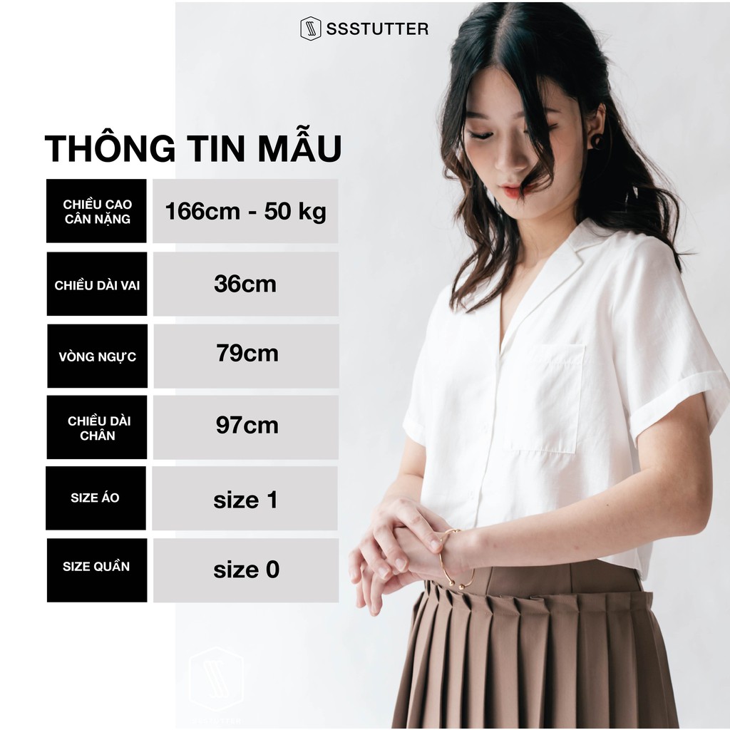 Áo croptop nữ SSSTUTTER cổ cuban dáng rộng chất linen thoáng mát cuban crop