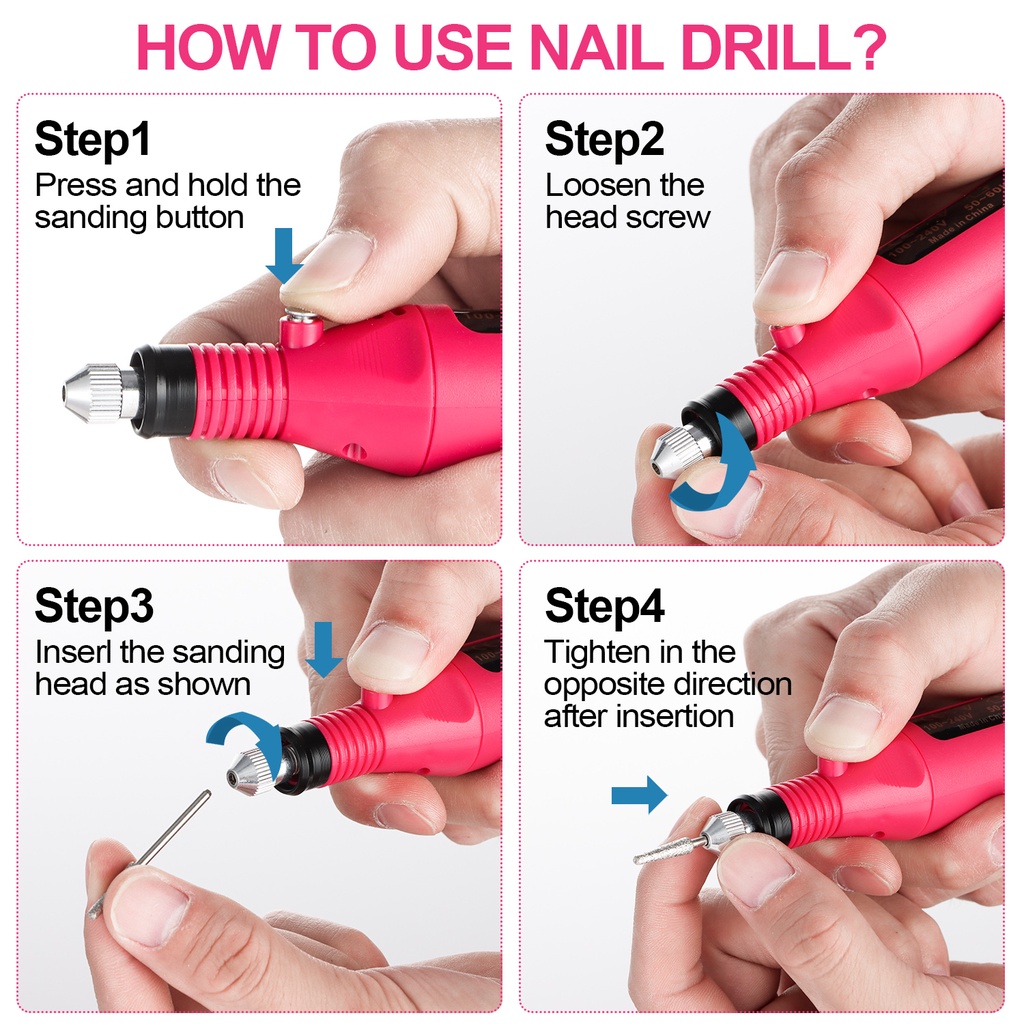 [Hàng mới về] Máy mài móng tay mini nhiều màu sắc + bộ đổi nguồn AC + 6 bit + 6 băng nhám + hướng dẫn sử dụng