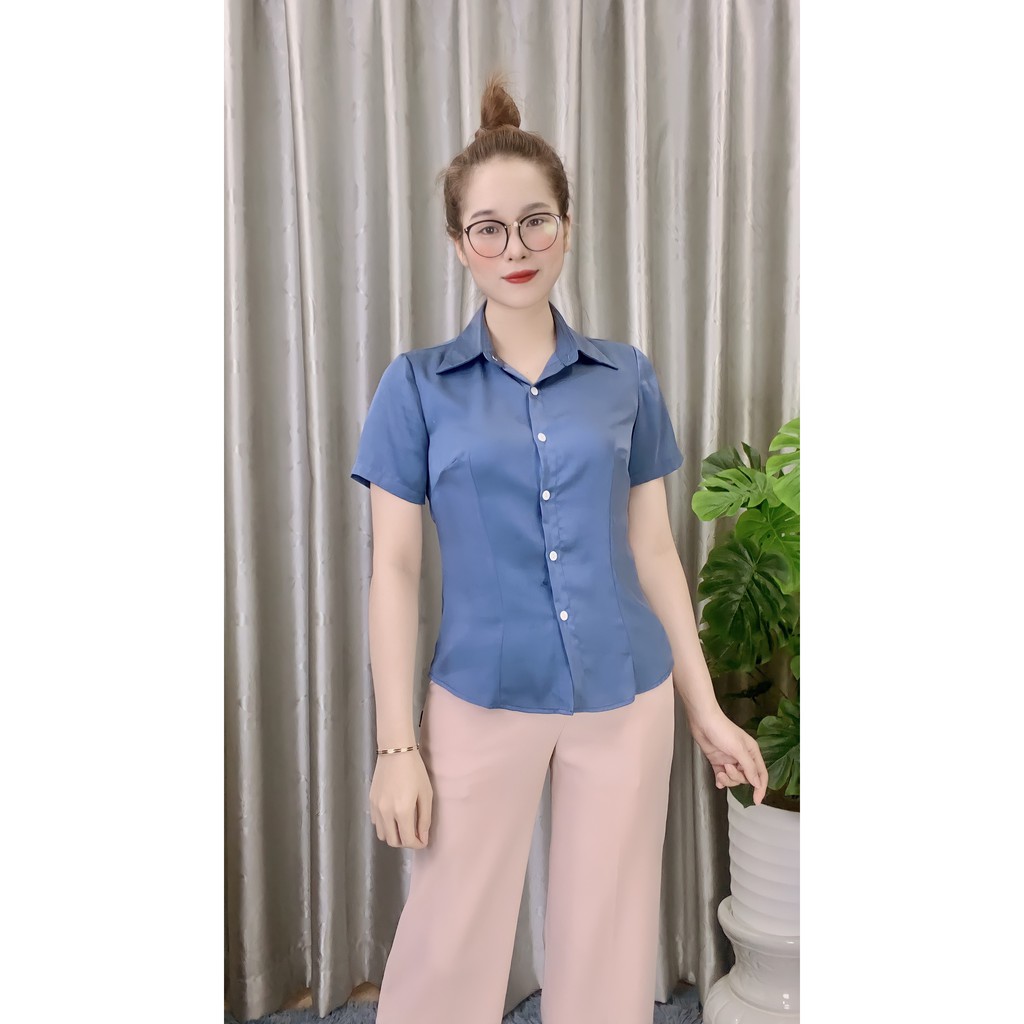 Áo Sơ Mi Nữ Ngắn Tay Cổ Đức Có Chiết Eo Chất Lụa Mềm Mát A431  - Candy Fashion