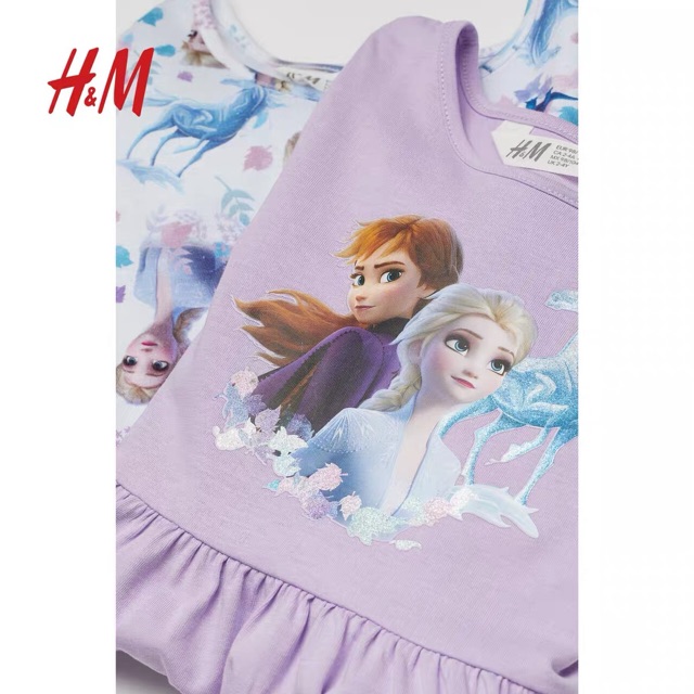 Váy cotton dài tay Elsa tím HM 1-10Y (có ảnh thật)