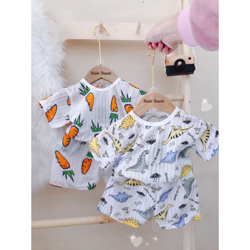 Bộ cotton giấy cài vai cho bé trai bé gái 5-15kg