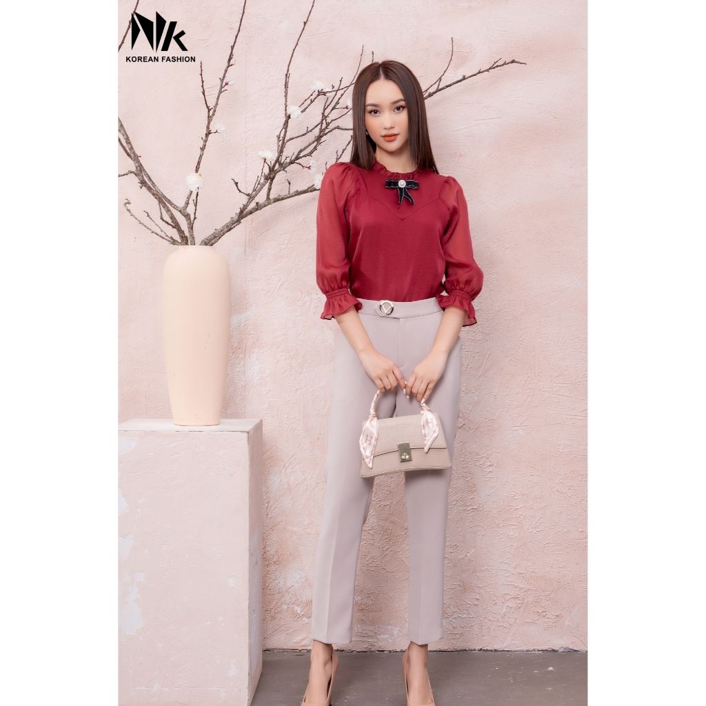 Quần Ống Đứng Nữ Công Sở NK Fashion Thiết Kế Quai Nhê Dáng Dài Sang Trọng, Chất Liệu Vải Co Giãn Và Mềm Mịn NKQU2112004