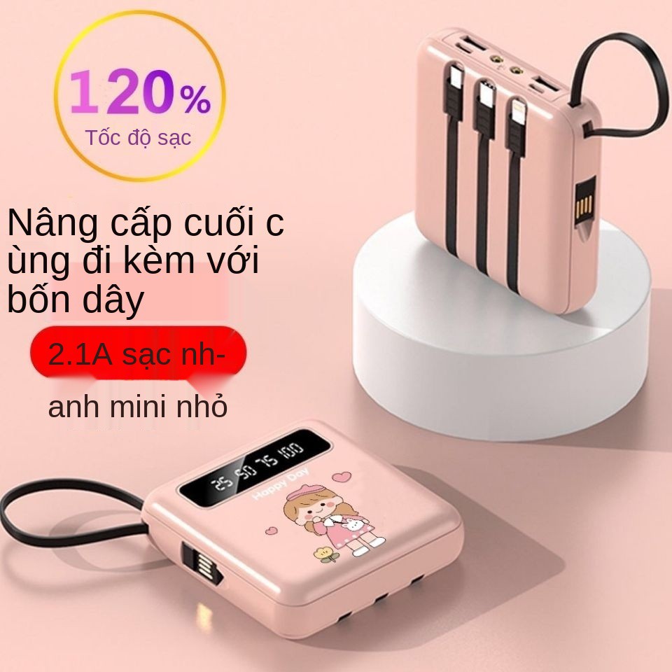 Mini pin dự phòng dung lượng lớn 20.000 mAh đi kèm sạc nhanh 4 dây và nguồn điện di động siêu bền Apple Huawei Universal