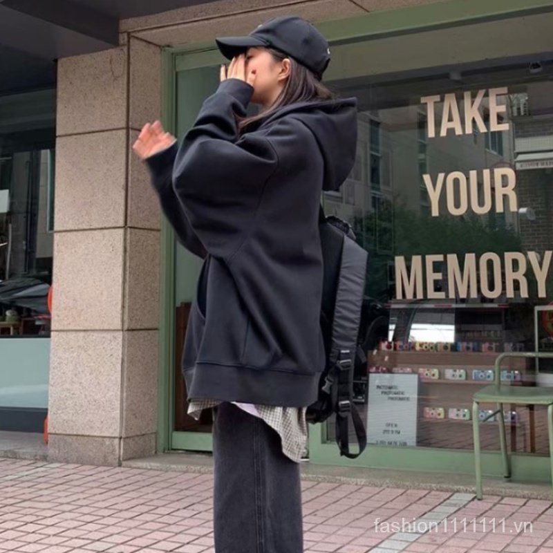 【M-5XL】Áo hoodie trơn có khóa kéo phong cách Hàn Quốc cổ điển size lớn