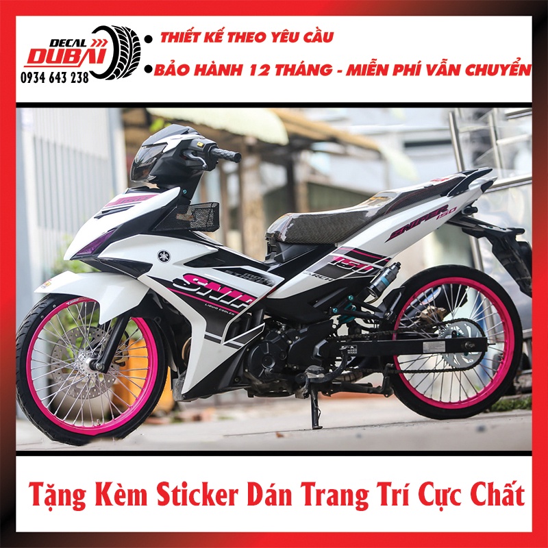 Tem Trùm Exciter 150 Trắng Hồng Sniper Cá Tính - Thiết kế theo yêu cầu - Tem 3 lớp không bay màu