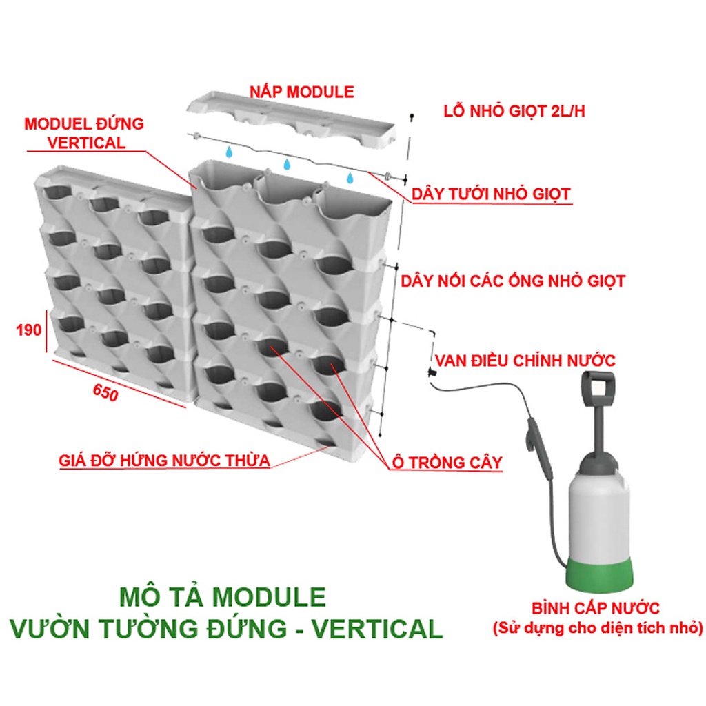 1m2 Module Trồng Cây Đứng Chung Cư Minigarden Vetical (8 Module) kèm Hệ Thống Tưới Nhỏ Giọt bán tự động