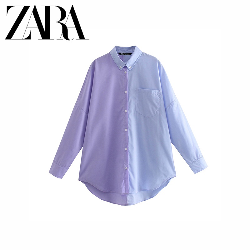 Zara Áo Sơ Mi Phối Màu Tương Phản Thời Trang Mùa Hè Cá Tính