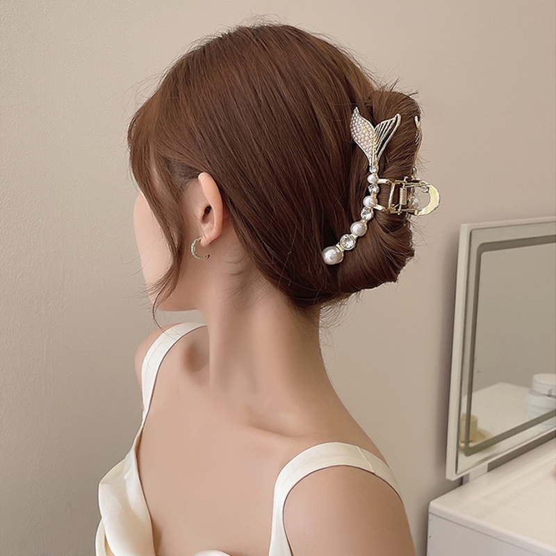 Kẹp tóc càng cua đính hạt ngọc trai nhân tạo phong cách Hàn Quốc thời trang
