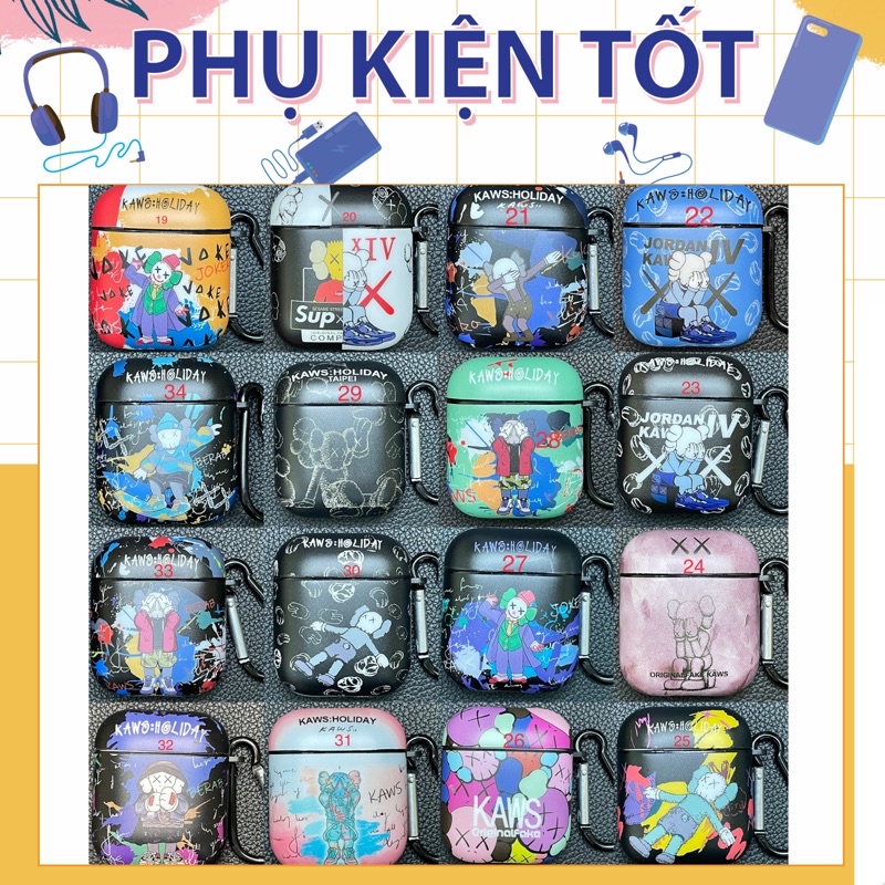 Vỏ Ốp Case Airpods1/2 Hình KAWS Dễ Thương Chống Trầy Sốc Kèm Móc Đeo