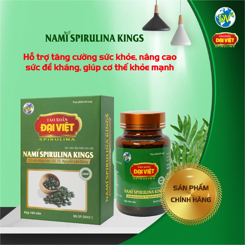 Tảo xoắn Đại Việt Nami Kings Viên uống Spirulina 100% tảo Hỗ trợ tăng cường sức khỏe, nâng cao sức đề kháng 100v/200v