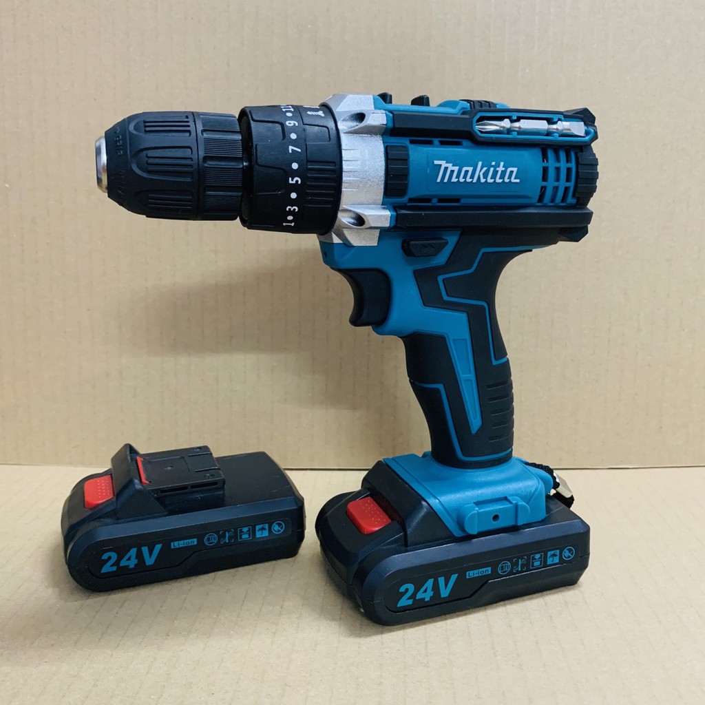 Máy khoan pin Makita 24v, 2 pin, 100% dây đồng, tặng 24 phụ kiện