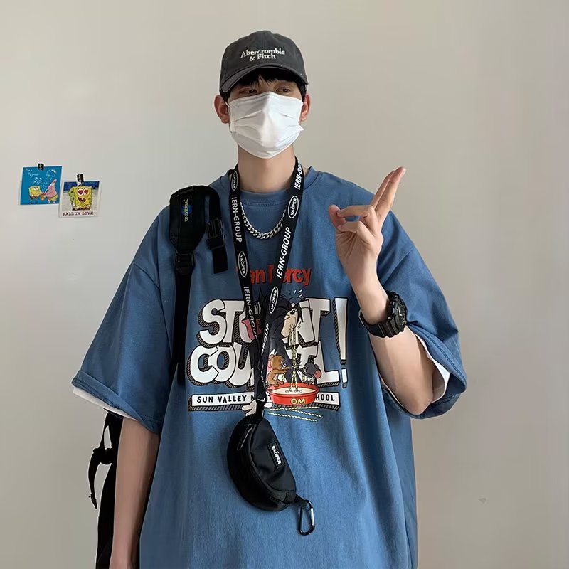 Áo Thun Tay Ngắn Dáng Rộng In Họa Tiết Phong Cách Hip Hop Hàn Quốc Thời Trang Mùa Hè Cho Nam Và Nữ size M-8XL