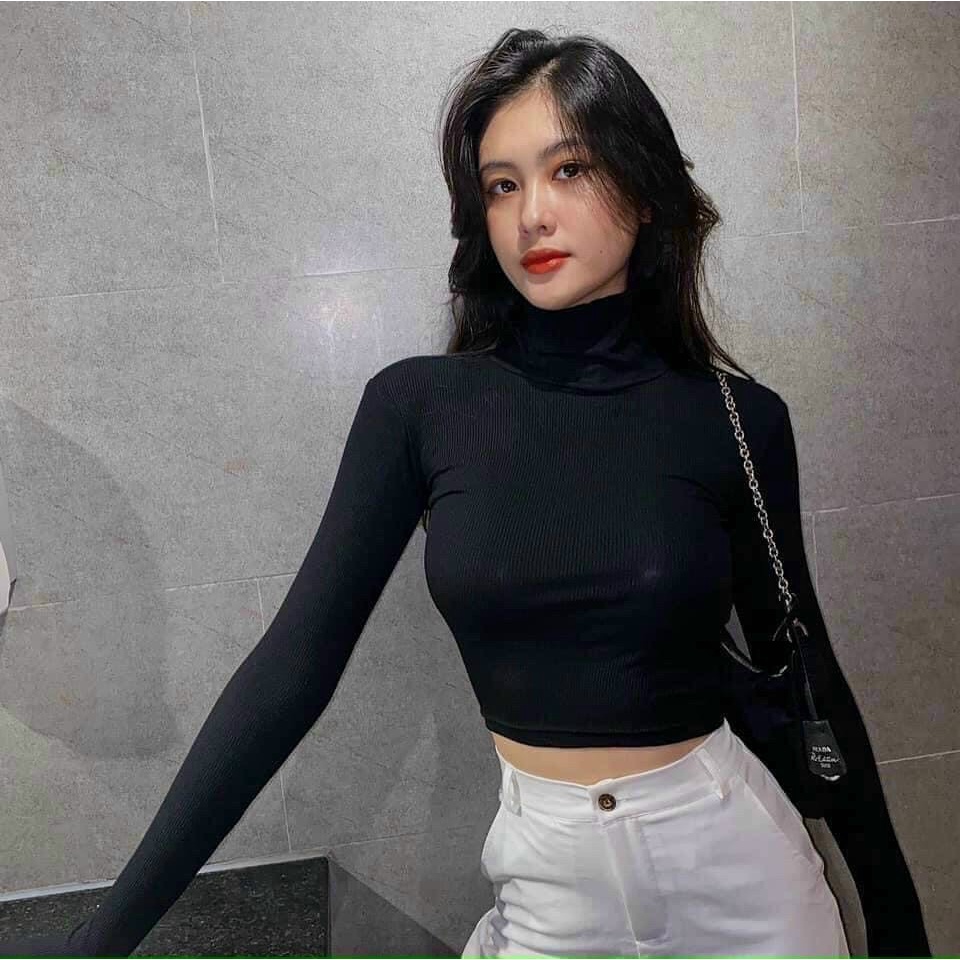 Áo Croptop cổ cao hiện đại, cá tính