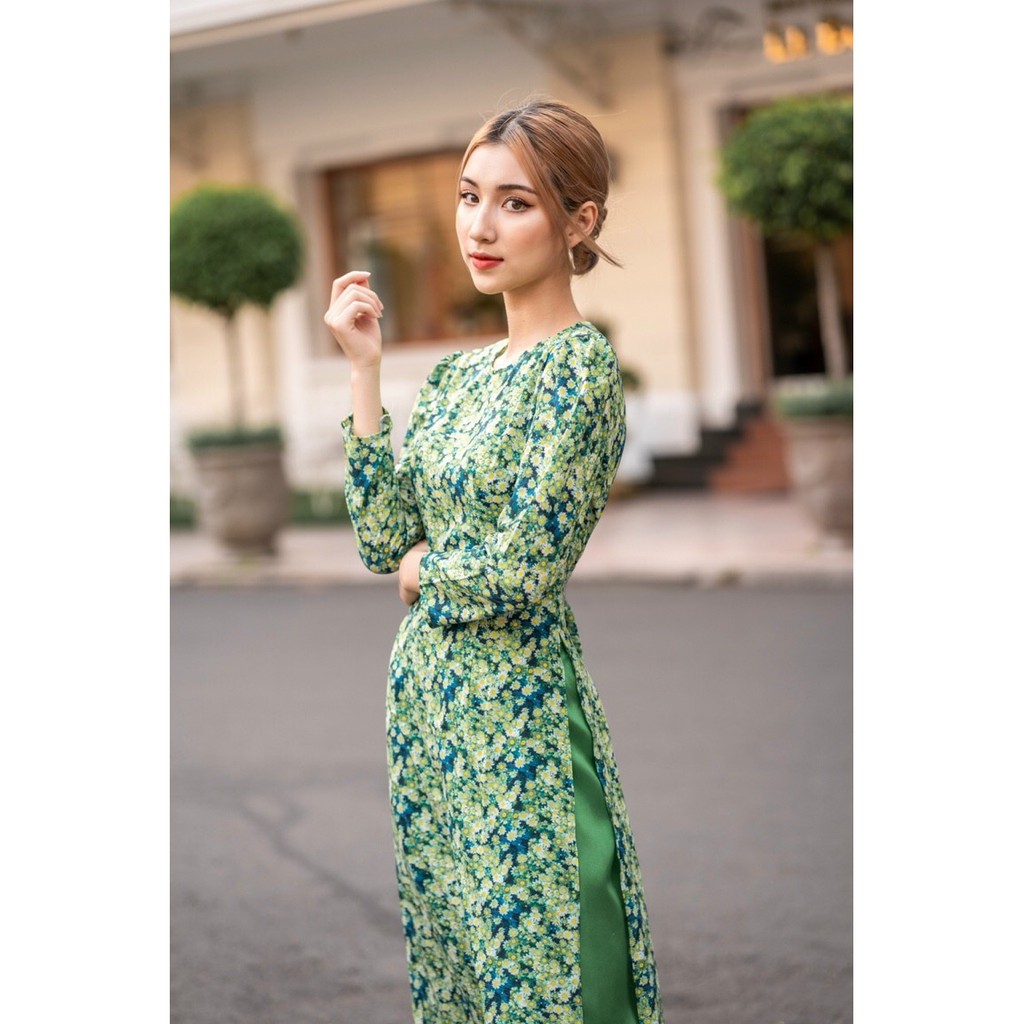 HÀNG TK - SET BỘ ÁO DÀI HOA NHÍ MÀU XANH SIÊU XINH - LS63