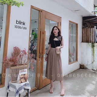 Chân váy dài xếp ly nhỏ hàng quảng châu kèm ảnh thật