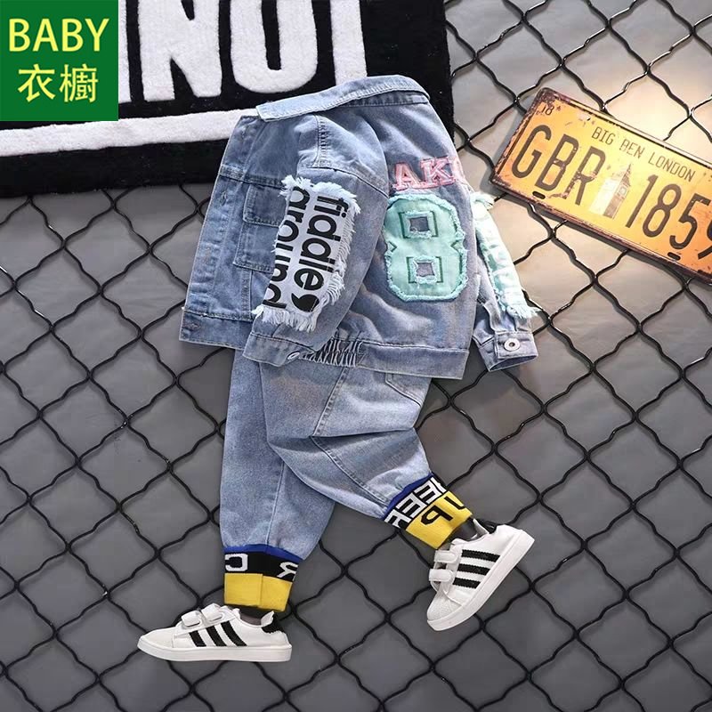 Bộ Áo Khoác Denim + Quần Thời Trang Mùa Thu Dành Cho Bé Trai