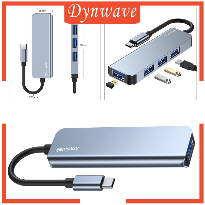 [DYNWAVE] USB-C Type C to USB 3.0 USB 2.0 4 Port Hub Adapter Splitter Expansion Silver