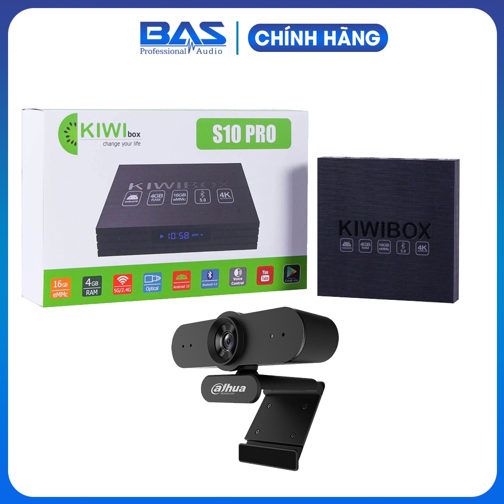 Trọn bộ thiết bị học online tại nhà trên màn hình tivi Kiwi Box S10Pro và webcam Dahua, giải pháp học online mùa dịch