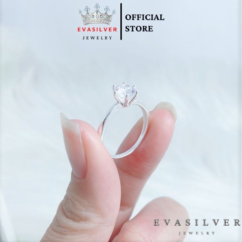 Nhẫn bạc ta đính đá Evasilver, nhẫn bạc 6 chấu sang trọng quý phái - Trang sức bạc Evasilver