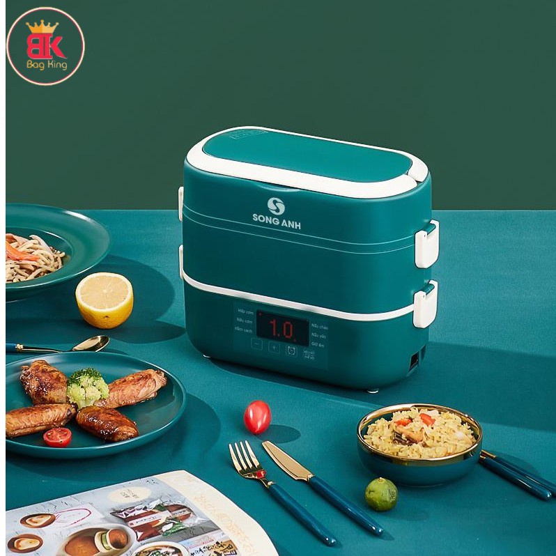 Hộp Cơm Hâm Nóng, Nhiều Chức Năng Nấu Cơm, Hầm Nhừ, Hâm Nóng Thức Ăn, 4 Bát Gốm Sứ 2 Tầng, Nồi Cơm Mini Tại Văn Phòng