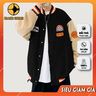 Áo bomber blackcoins áo khoác nhung tăm cầu vồng oversize deepend cúc bấm nam nữ akn01