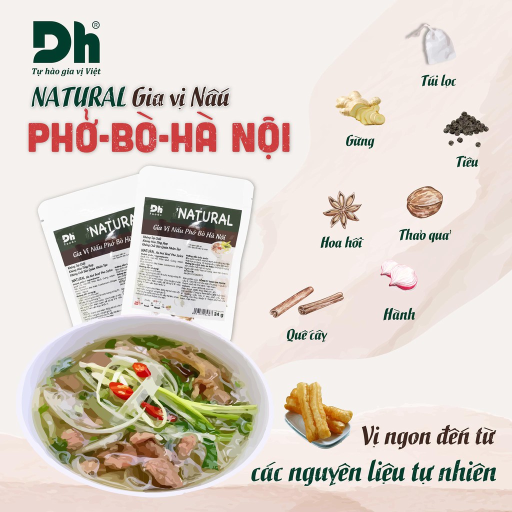 Gia vị nấu phở bò Hà Nội DH Food Natural Gói 24g - Gói gia vị nấu Phở Thơm, Ngon, Chuẩn Vị
