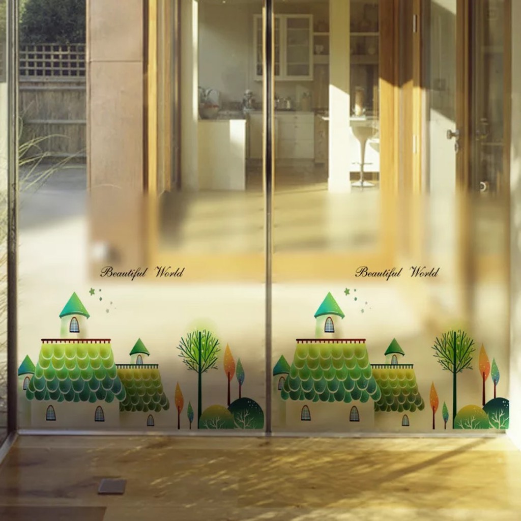 Decal trang trí kính cao cấp mẫu Ngôi Nhà Xanh lá (60cm x 58cm)