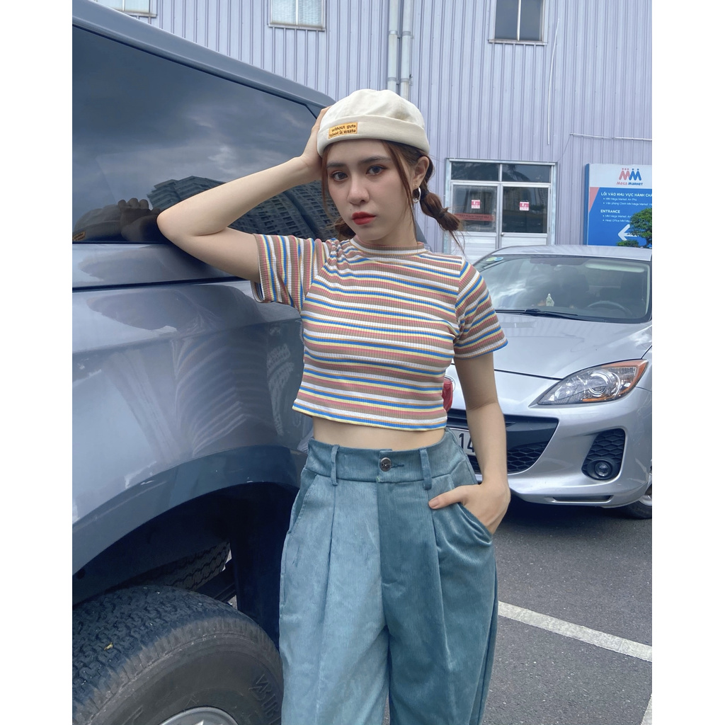 Áo Croptop Cổ Tròn Sọc Đủ Màu Thời Trang Hàn Quốc | BigBuy360 - bigbuy360.vn