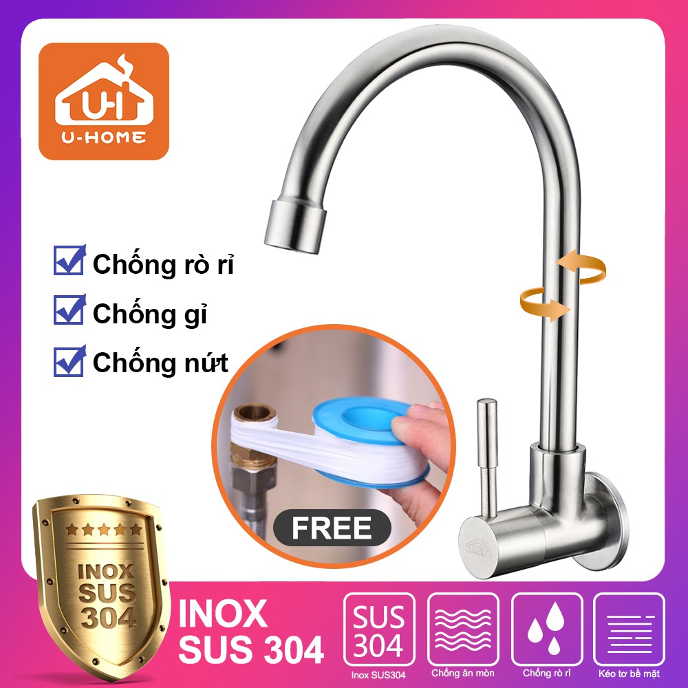 Vòi nước nhà bếp U-HOME Vòi rửa chén lạnh âm tường Inox SUS 304 U-316/U-401